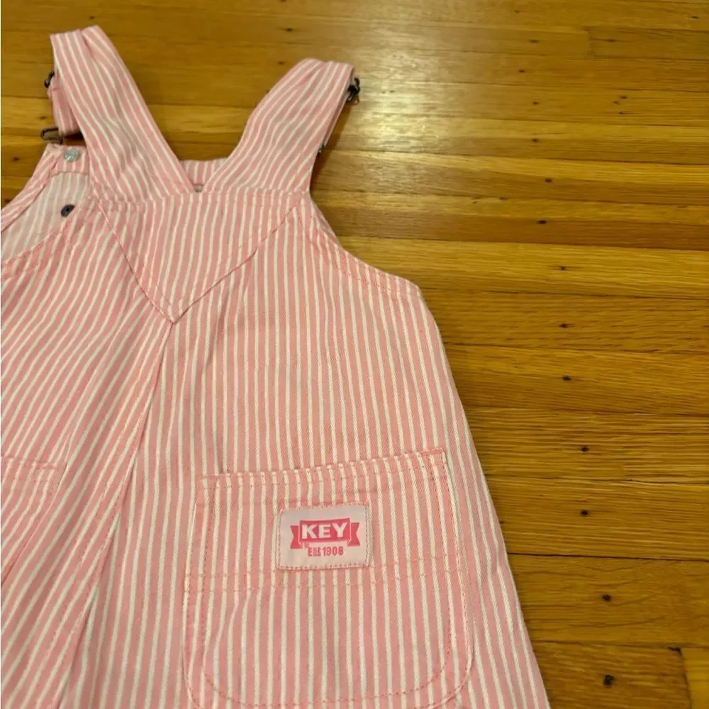 Key vintage pink/white stripe bib overalls